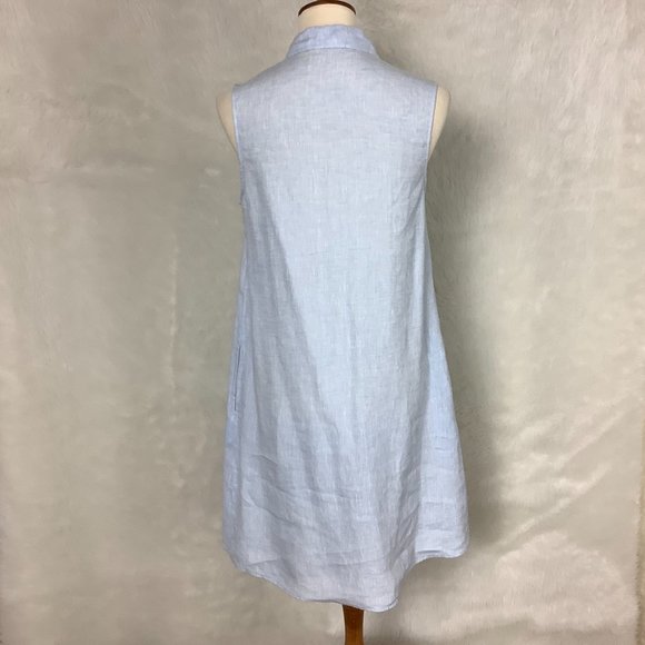 J. Mclaughlin Sleeveless Collared Button Front Linen Aberdeen Dress Blue S - Picture 3 of 6